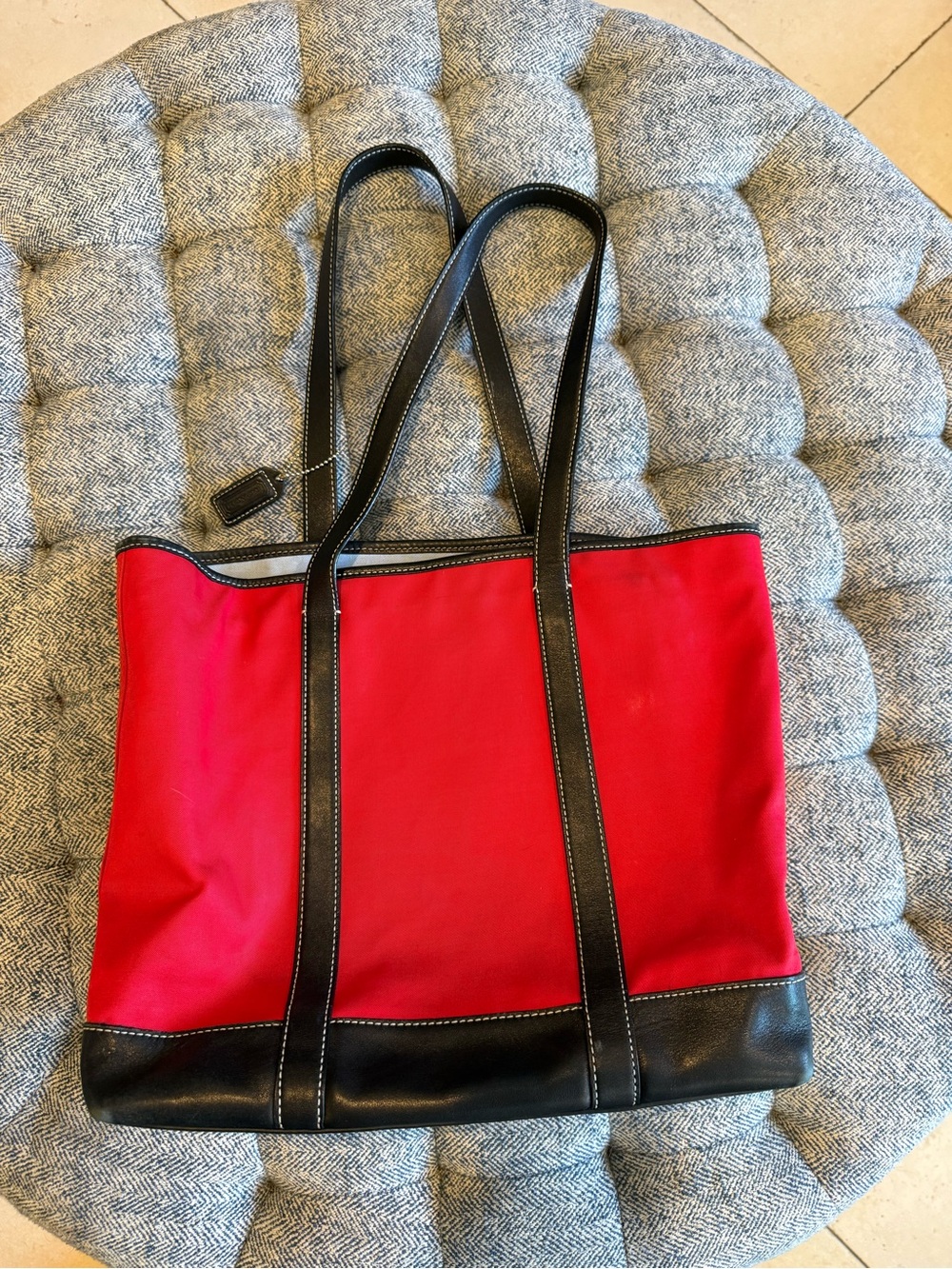 Coach Leather & Canvas Tote (black & red) (style no. C35-5185)